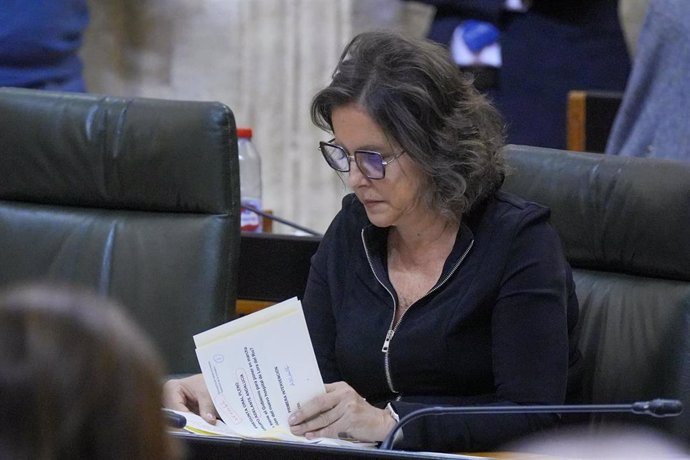La consejera de Salud y Consumo de la Junta de Andalucía, Catalina García, en el Pleno del Parlamento andaluz del 7 de marzo de 2024.