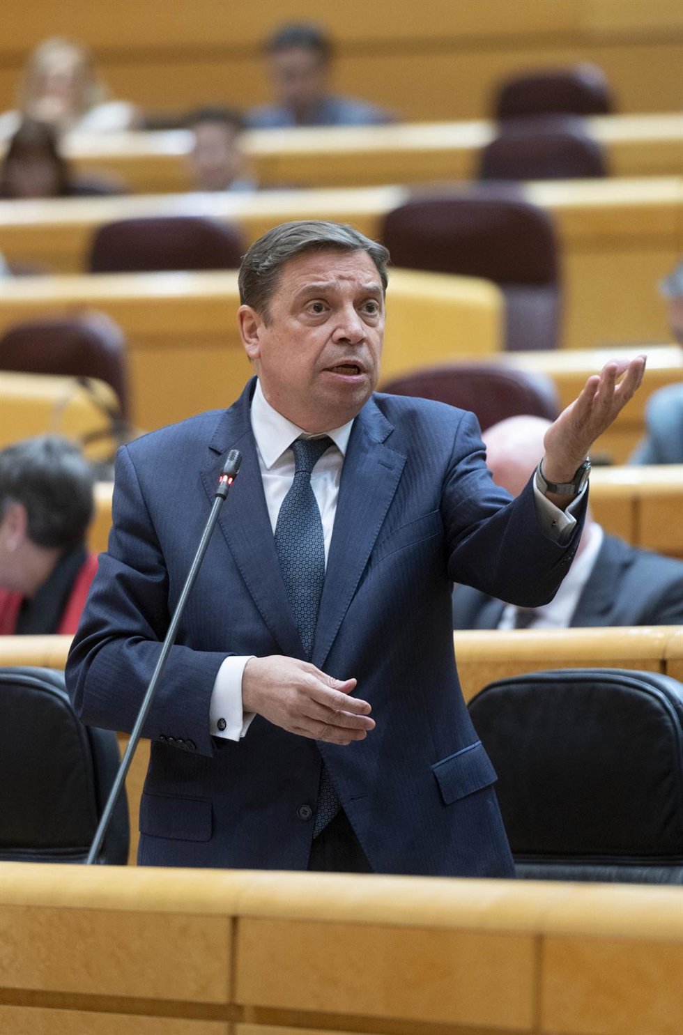 El ministro de Agricultura, Pesca y Alimentación, Luis Planas, interviene durante una sesión de control al Gobierno, en el Senado, a 5 de marzo de 2024, en Madrid (España). El 'caso Koldo' centra la sesión del control al Gobierno en el Senado, donde la