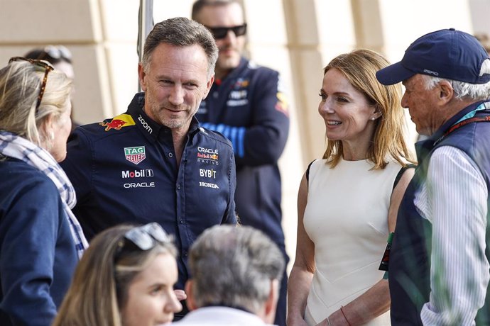 HORNER Christian (gbr), Team Principal of Red Bull Racing, portrait and his wife member of Spice Girls Geri Halliwell, portrait during the Formula 1 Gulf Air Bahrain Grand Prix 2024, 1st round of the 2024 FIA Formula One World Championship from February 2