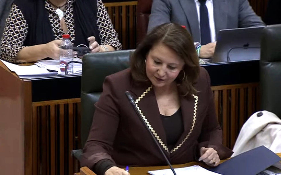 La consejera de Agricultura de la Junta de Andalucía, Carmen Crespo, en el Pleno del Parlamento de Andalucía.