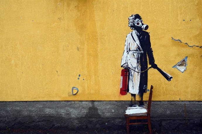 Archivo - Mural de Banksy en Gostomel (Ucrania)
