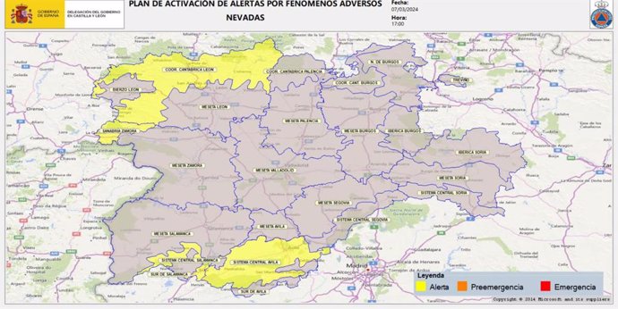 Mapa de la previsión de la Fase de Alerta en Castilla y León para este viernes, 8 de marzo
