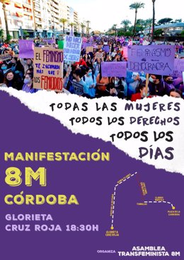 Cartel de la manifestación organizada por la Asamblea Transfeminista de Córdoba por el 8M.