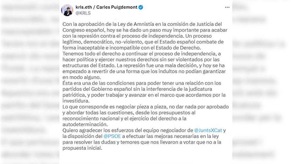 Puigdemont avisa al PSOE que continuarán con "el proceso de independencia"