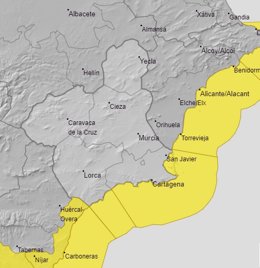 La Aemet mantiene su aviso amarillo por fenómenos costeros en el Campo de Cartagena y Mazarrón a partir de las 13.00 horas