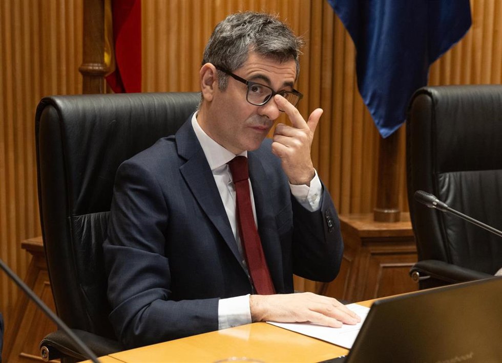 El ministro de la Presidencia, Relaciones con las Cortes y Justicia, Félix Bolaños, durante la XI Edición de la Cumbre de Mujeres Juristas, en el Congreso de los Diputados, a 7 de marzo de 2024, en Madrid (España). 