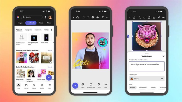 La nueva aplicación Adobe Express para dispositivos iOS y Android.