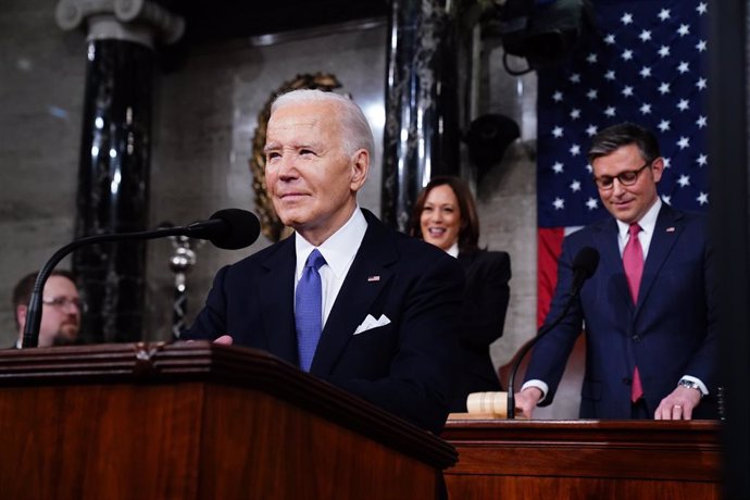 El presidente de Estados Unidos, Joe Biden, pronuncia su tercer discurso sobre el Estado de la Unión en la Cámara de Representantes del Capitolio