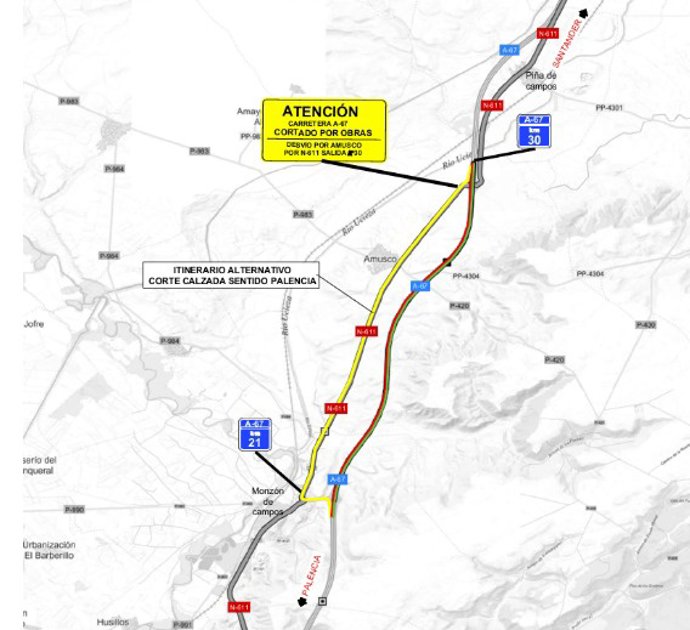 Afecciones al tráfico en la A-67 por obras de la nueva Línea de Alta Velocidad Palencia-Aguilar de Campoo