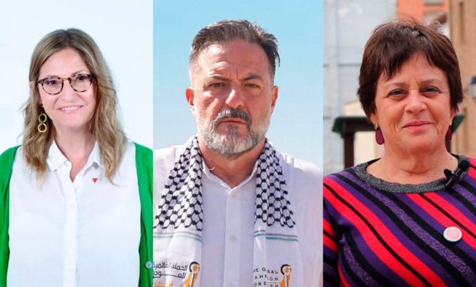 Imagen de los candidatos de IU a las primarias para las elecciones europeas: Marga Sainz, Manu Pineda y Henar Moreno