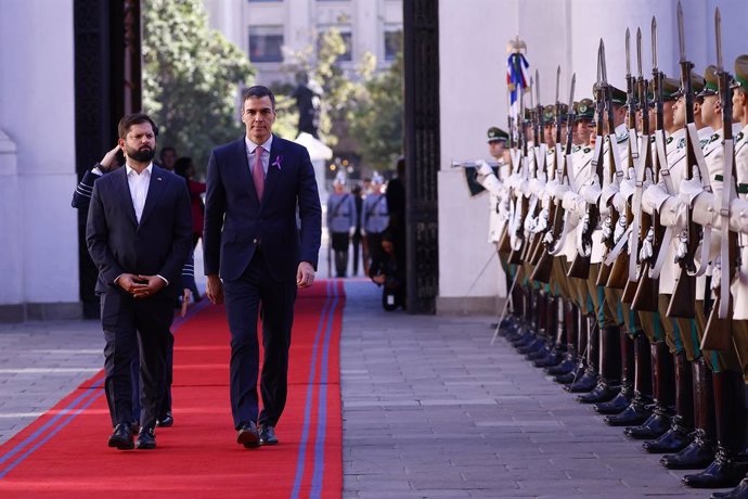 El Presidente de la Republica Gabriel Boric recibe al Presidente del Gobierno de España, Pedro Sanchez, en visita oficial en Chile.