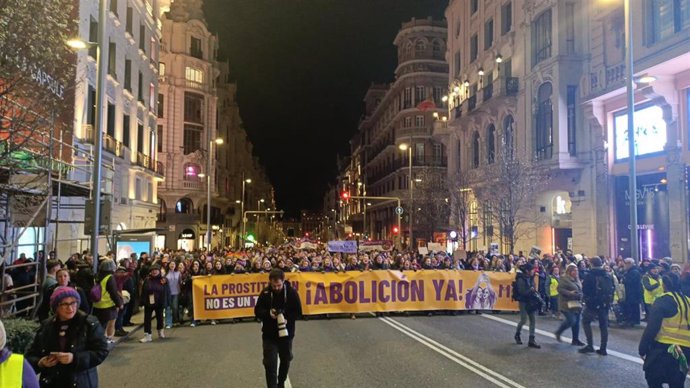 Continúa la manifestación del Movimiento Feminista de Madrid por las calles de la capital, el 8 de marzo de 2024