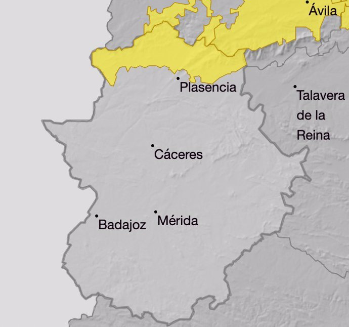 Zona del norte de Cáceres que se verá afectada este domingo por la alerta amarilla por acumulación de nieve