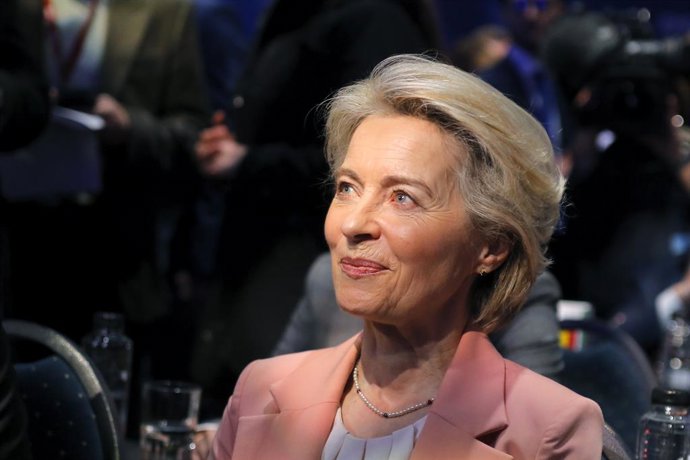 BUCHAREST, March 7, 2024  -- European Commission President Ursula von der Leyen attends the opening of the European People's Party (EPP) Congress in Bucharest, Romania, March 6, 2024. The EPP, the European Parliament's main center-right grouping, has pr