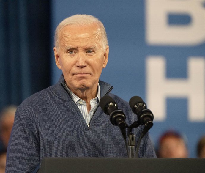 March 8, 2024, Wallingford, Pennsylvania, U.S: March 8, 2024, Chester PA, USA: United States President, JOE BIDEN, speaking at his first campaign event after giving a rousing State of the Union address. The event was held at Strath Haven Middle School in 