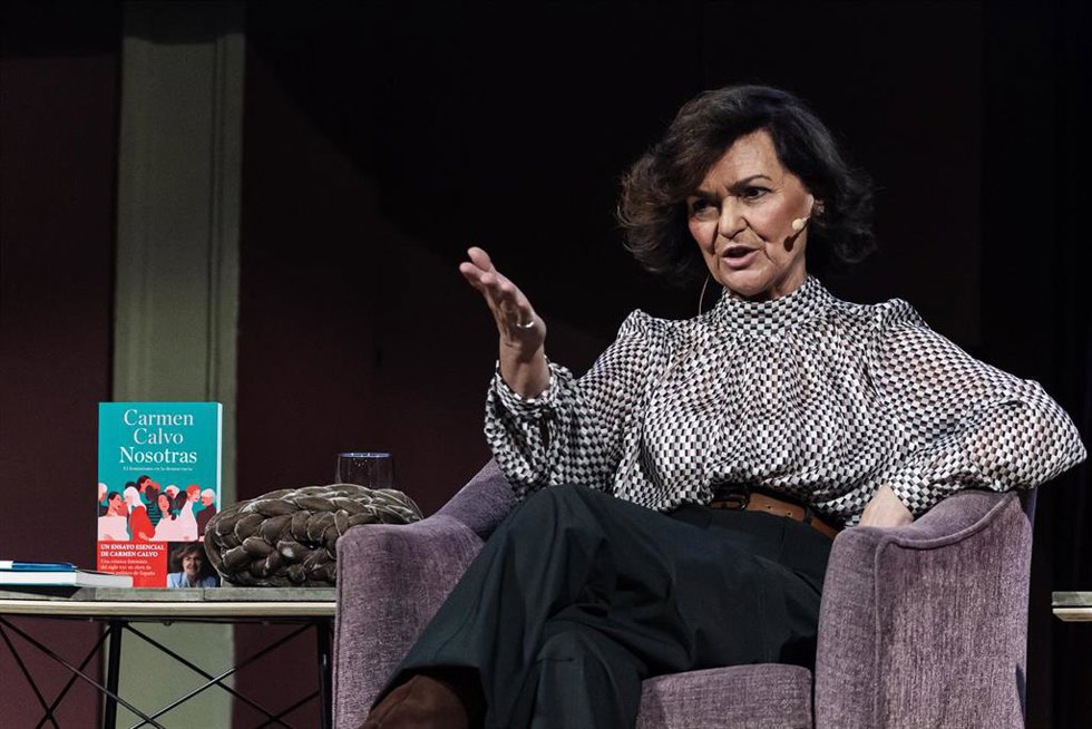 La exvicepresidenta del Gobierno, Carmen Calvo, durante la presentación del libro Nosotras de Carmen Calvo, a 26 de febrero de 2024, en Madrid (España). (Foto de archivo).