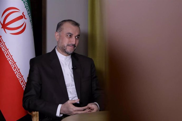 El ministro de Exteriores de Irán, Hosein Amirabdolahian, durante una entrevista a la cadena de televisión libanés Al Mayadin (archivo)