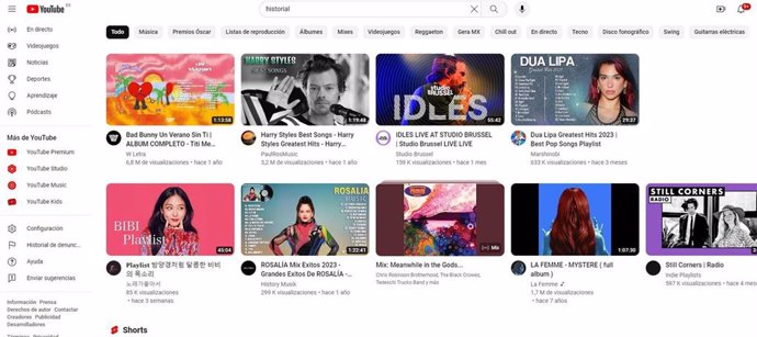 Interfaz de recomendaciones de YouTube