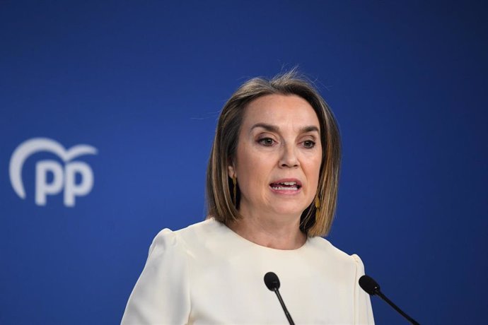 La secretaria general del PP, Cuca Gamarra, durante una rueda de prensa sobre asuntos de actualidad política, en la sede Nacional del PP, a 11 de marzo de 2024, en Madrid (España). Durante la comparecencia, Cuca Gamarra, ha avanzado que su partido ha pr