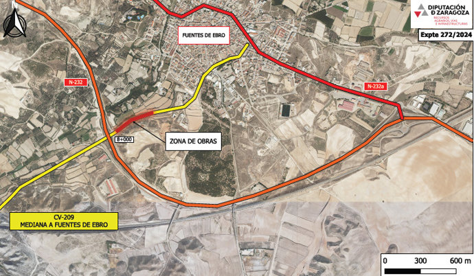 Cortada al tráfico la CV-209 entre Mediana y Fuentes por trabajos de conservación del firme.