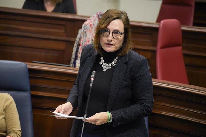 Archivo - La consejera de Bienestar Social del Gobierno de Canarias, Candelaria Delgado, interviene en el Pleno del Parlamento de Canarias