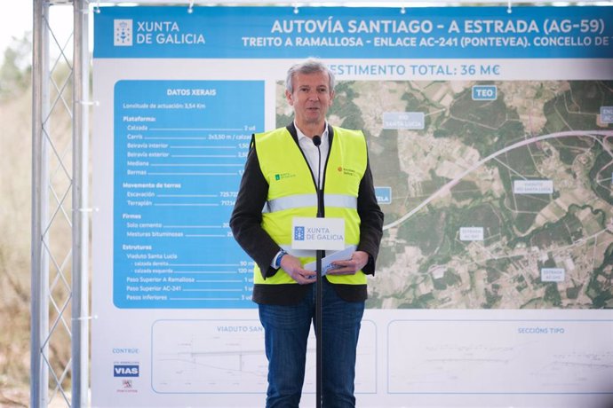El presidente de la Xunta en funciones, Alfonso Rueda, visita las obras de ampliación de la AG-59 a su paso por Teo (A Coruña).