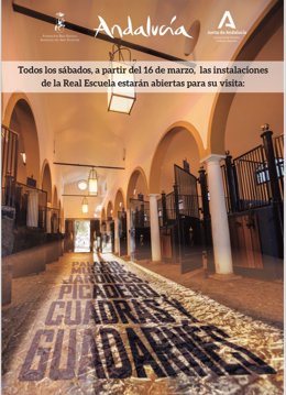 Cartel de apertura los sábados de la Real Escuela de Arte Ecuestre en Jerez.