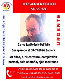 Información sobre el desaparecido publicada por la plataforma SOSDesaparecidos.