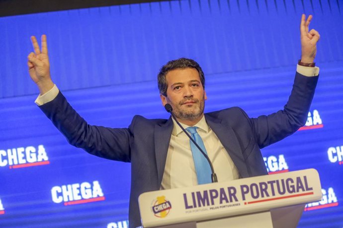 March 11, 2024, Lisboa, Portugal: Lisbon, 10/03/2024 - Election night at the Marriot Hotel where the Chega Party follows the results of the 2024 Legislative Elections. In the picture Andre Ventura
