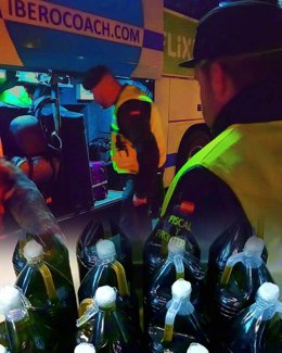 Requisan en la frontera de Irun (Gipuzkoa) 21 garrafas de aceite sin etiquetar