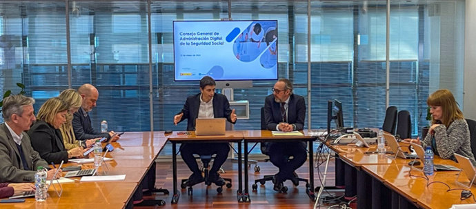 El secretario de Estado de la Seguridad Social y Pensiones, Borja Suárez, preside el Consejo General de Administración Digital de la Seguridad Social en la sede de la Gerencia de Informática de la Seguridad Social. En Madrid, a 12 de marzo de 2024.