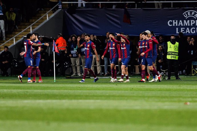 Fermin Lopez Marin of FC Barcelona celebrates a goal during the UEFA Champions League round of 16 second leg, match played between FC Barcelona and SSC Napoli at Estadio Olimpico de Montjuic on March 12, 2024 in Barcelona, Spain.