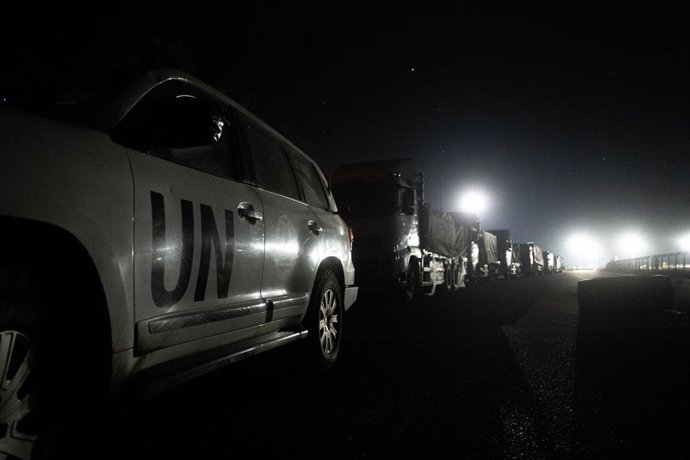 Convoy humanitario de la ONU entrando en la Franja de Gaza