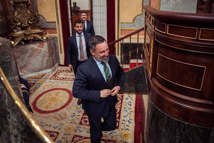 El líder de Vox, Santiago Abascal, a su llegada a una sesión plenaria, en el Congreso de los Diputados.