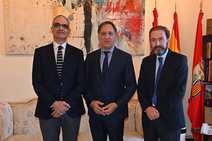 El alcalde de Salamana, Carlos García Carbayo (c), junto al director y el subdirector del CIC, Xosé Bustelo (i) y Alberto Orfao (d), respectivamente, en el encuentro