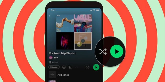 Archivo - La nueva actualización de Spotify separará los botones de reproducción y reproducción aleatoria en las cuentas de pago.