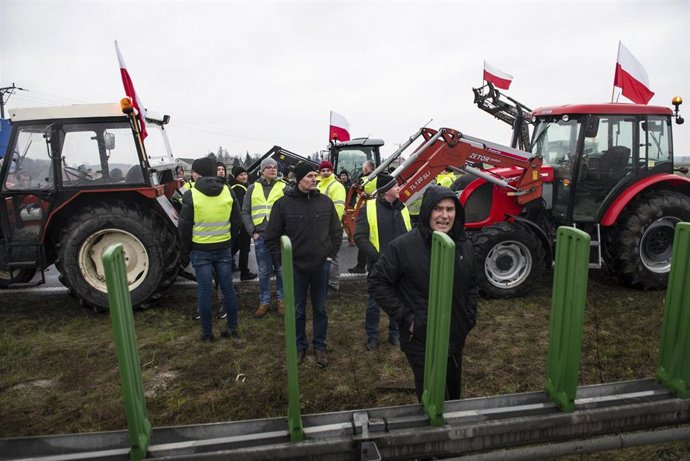 Agricultores polacos durante una protesta en Polonia. 