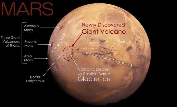 Un volcán gigante escondido a plena vista en una de las regiones más emblemáticas de Marte.