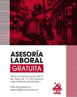 Imagen promocional de la asesoría laboral gratuita creada por el PCA en Córdoba capital.