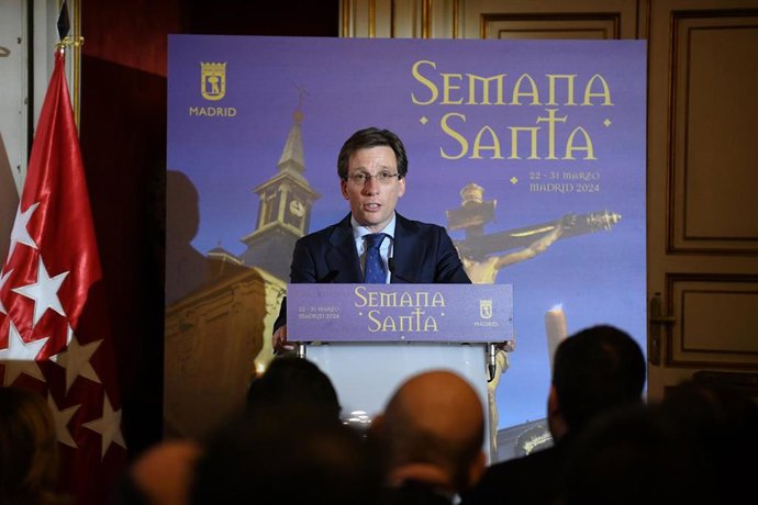 El alcalde de Madrid, José Luis Martínez-Almeida, presenta la programación cultural de la Semana Santa 2024, en la Casa de la Villa, a 13 de marzo de 2024, en Madrid (España). En esta ocasión, lo llamativo de la Semana Santa madrileña será que entre otr