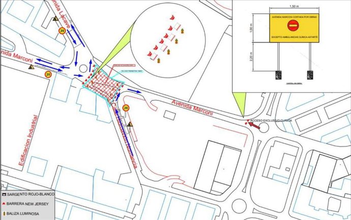 Plano de corte de tráfico por obras en Cádiz