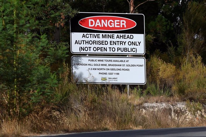 Señalización fuera de la mina de Ballarat, en el estado australiano de Victoria