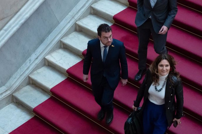 El president de la Generalitat, Pere Aragonès, i la consellera de Presidència, Laura Vilagrà