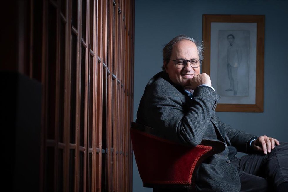 El expresidente de la Generalitat, Quim Torra, en una entrevista de Europa Press con motivo de la publicación de 'Armand Obiols. D'una fredor que crema' (Empúries).
