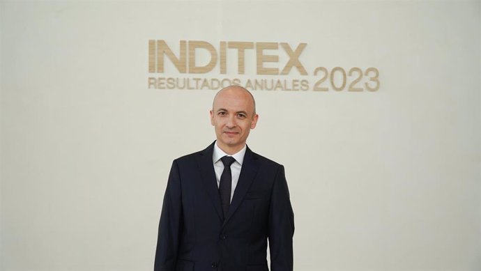 El consejero delegado de Inditex, Óscar García Maceiras, durante la presentación de los resultados del ejercicio 2023 de Inditex