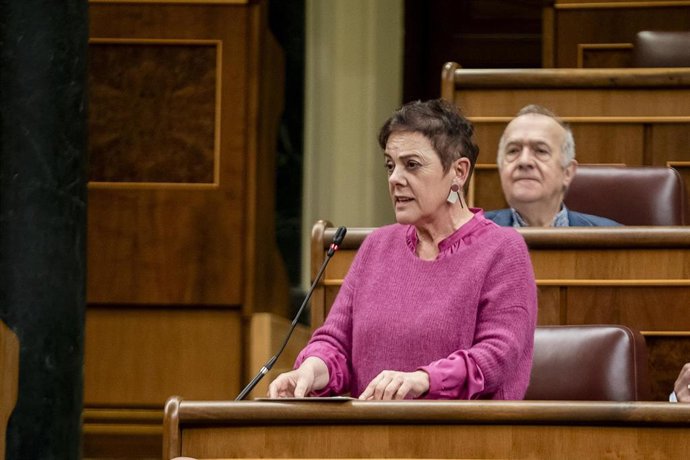 La portavoz de EH Bildu, Mertxe Aizpurua, interviene durante la sesión plenaria en el Congreso de los Diputados, a 21 de febrero de 2024, en Madrid (España). 
