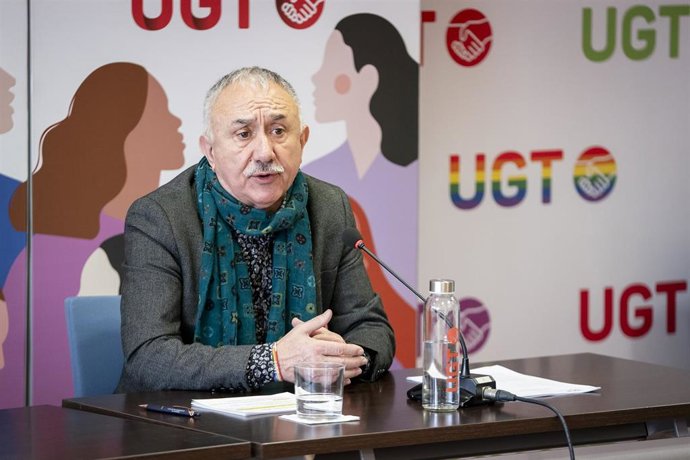 El secretario general de UGT, Pepe Álvarez, durante rueda de prensa, en la sede UGT, a 14 de marzo de 2024, en Madrid (España).