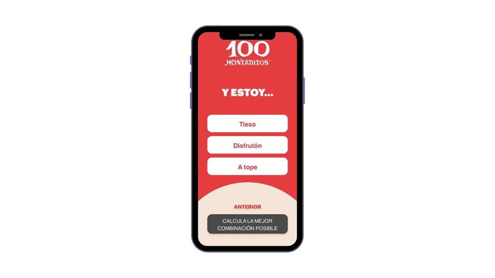 Pantalla móvil con el recomendador virtual de 100 Montaditos