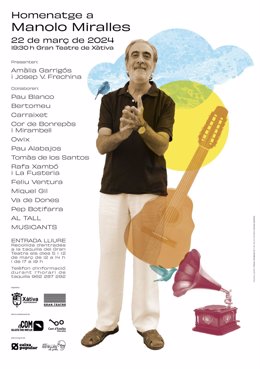 Cartel del homenaje del músico Manolo Miralles en Xàtiva (Valencia)