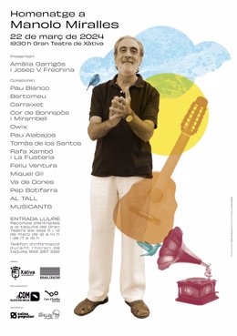 Cartell de l'homenatge del músic Manolo Miralles a Xtiva 